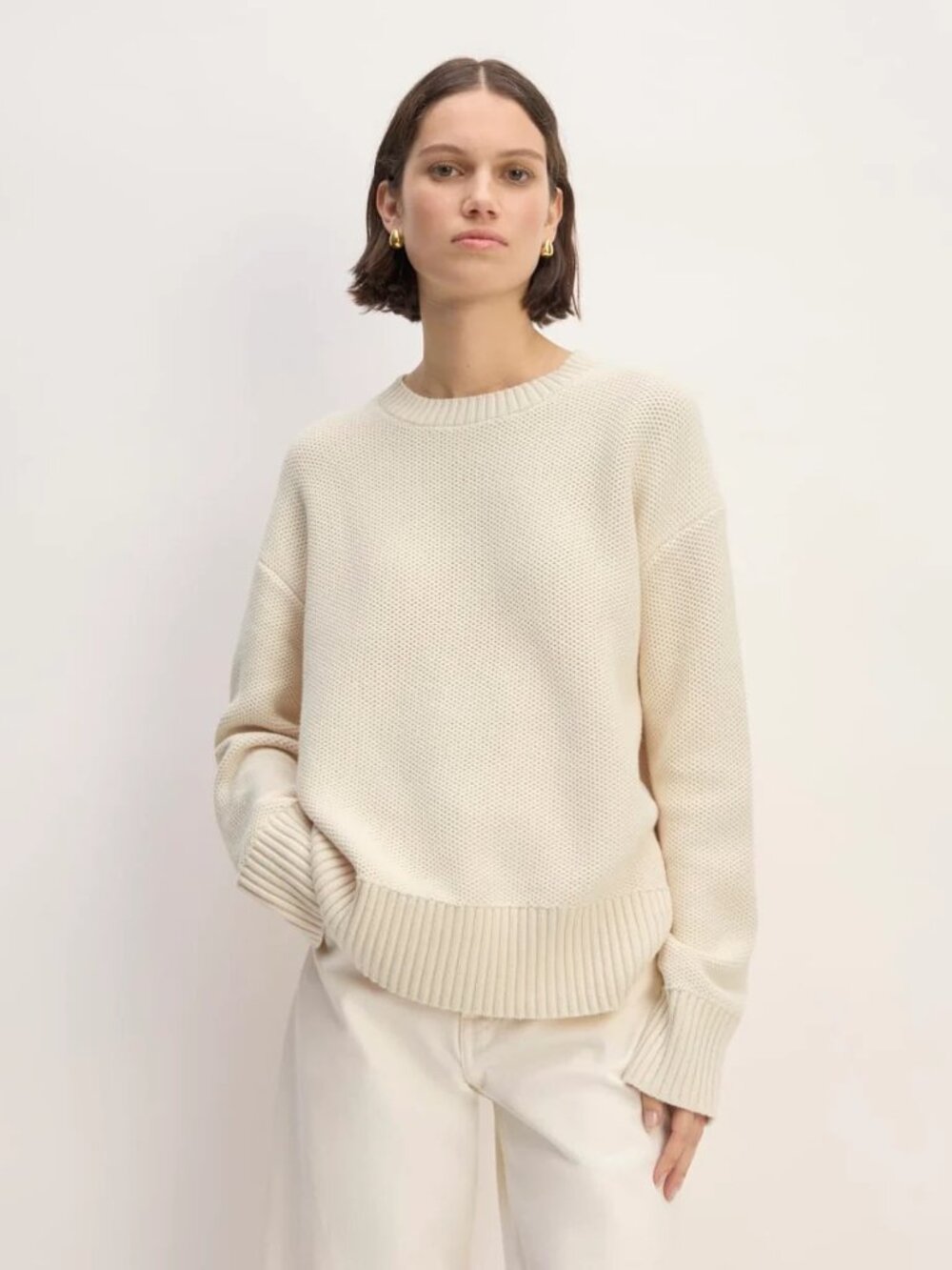 Everlane Cotton Honeycomb Square Crew Sweater, Canvas, Size S